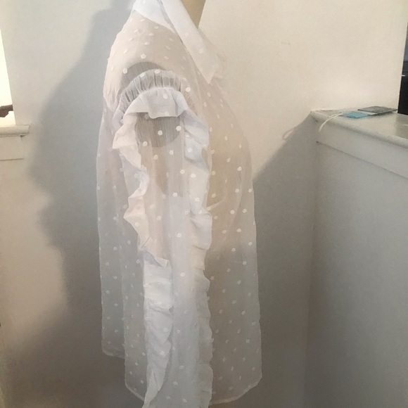 Express Sheer Ruffle Sleeve Polka Dot Shirt NWT - Picture 3 of 5